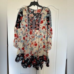 Patrons Of Peace Long Sleeve Floral Babydoll Boho Dress‎ Size XS